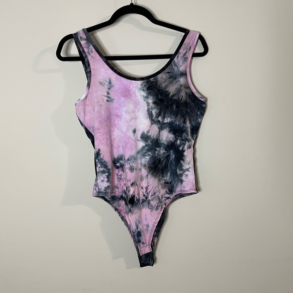 Baby Pink with black tie dye bodysuit